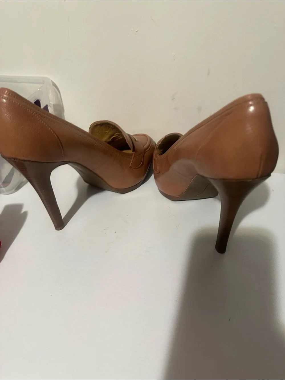Nine West Tan Leather High Heel Loafers size 11 NWOT - Picture 5 of 6